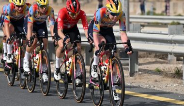 DUBAI, UNITED ARAB EMIRATES - FEBRUARY 06: (L-R) Steffi Haberlin of Switzerland and Anna Van der Breggen of Netherlands and Team SD Worx - Protime lead the peloton during the 4th UAE Tour Women 2026, Stage 2 a 145km stage from Dubai Police Academy to Hamdan Bin Mohamed Smart University on February 06, 2026 in Dubai, United Arab Emirates. (Photo by Tim de Waele/Getty Images)