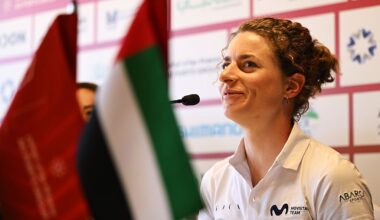 ABU DHABI, UNITED ARAB EMIRATES - FEBRUARY 04: Marlen Reusser of Switzerland and Movistar Team during the Top Riders Press Conference prior to the 4th UAE Tour Women 2026 / #UCIWWT / on February 04, 2026 in Abu Dhabi, United Arab Emirates. (Photo by Tim de Waele/Getty Images)
