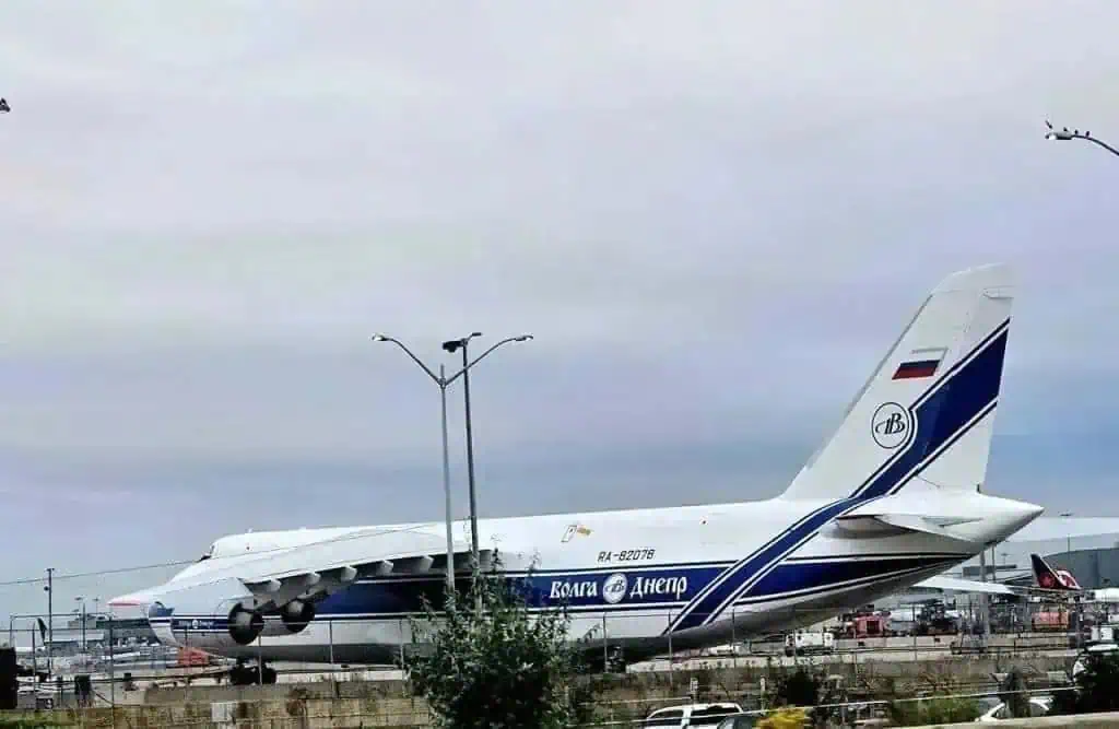 stranded russian cargo plane remains at toronto pearson airport in mississauga.