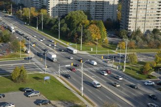 Bird's eye view of an intersection in Mississauga