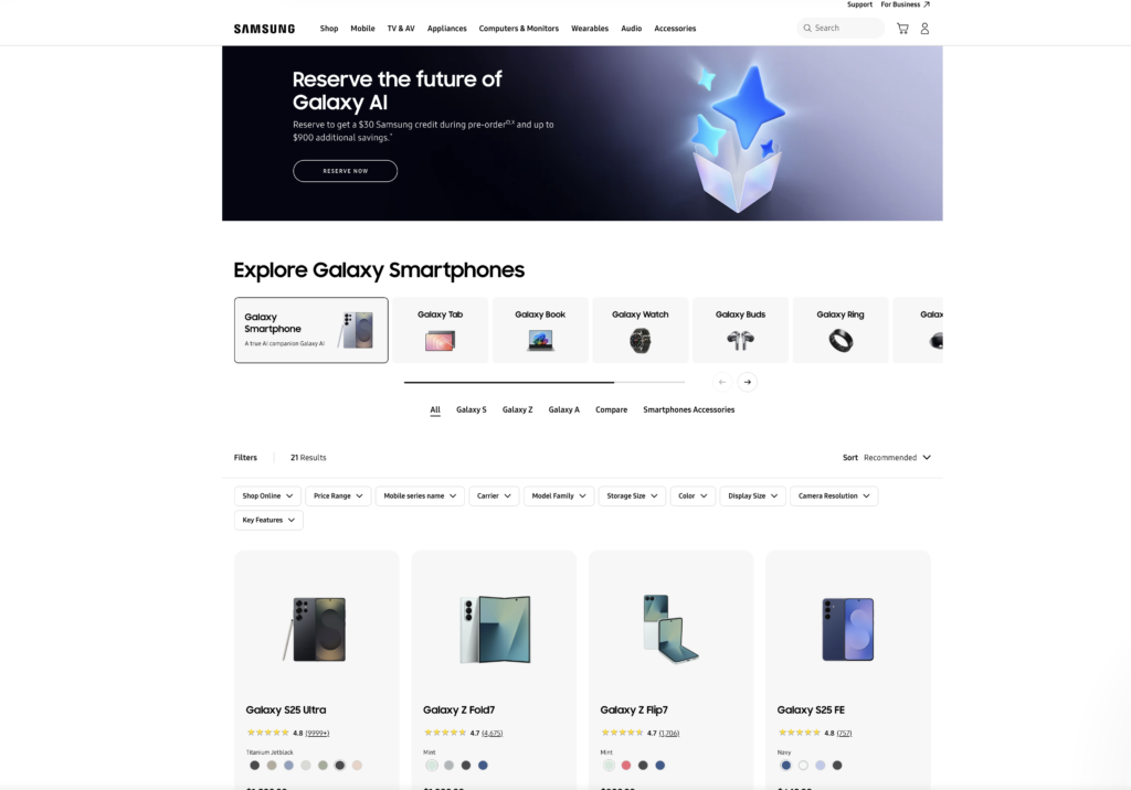 Samsung's All Mobile page