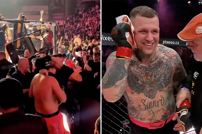 MMA fight descends into chaotic brawl after fighter nearly bit opponent's ear off