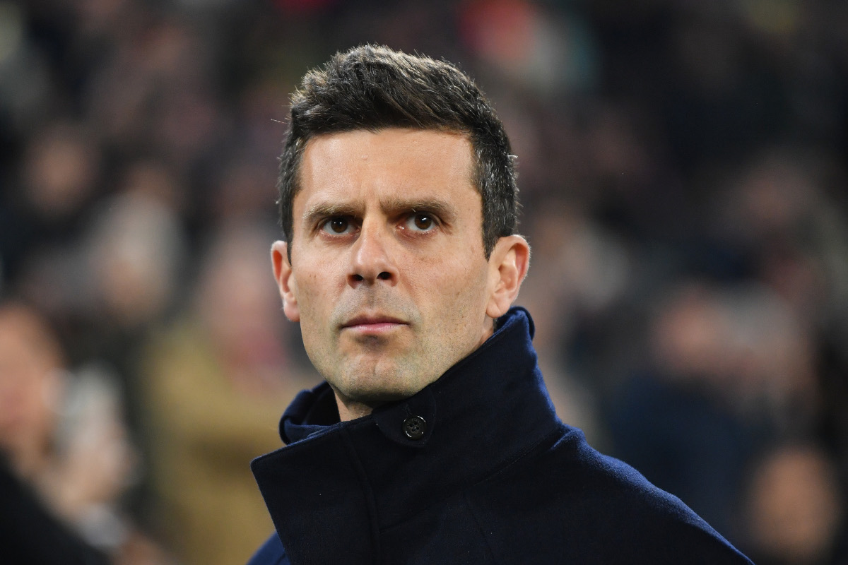 TURIN, ITALY - MARCH 03: Thiago Motta, Head Coach of Juventus, looks on prior to the Serie A match between Juventus and Verona at Allianz Stadium on March 03, 2025 in Turin, Italy. (Photo by Valerio Pennicino/Getty Images)
