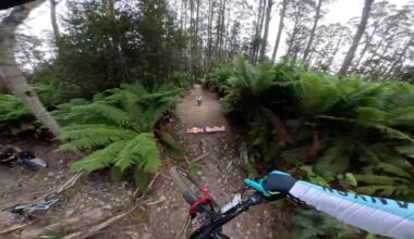 "I can't see!" Troy Brosnan follows Luca Shaw down Red Bull Hardline