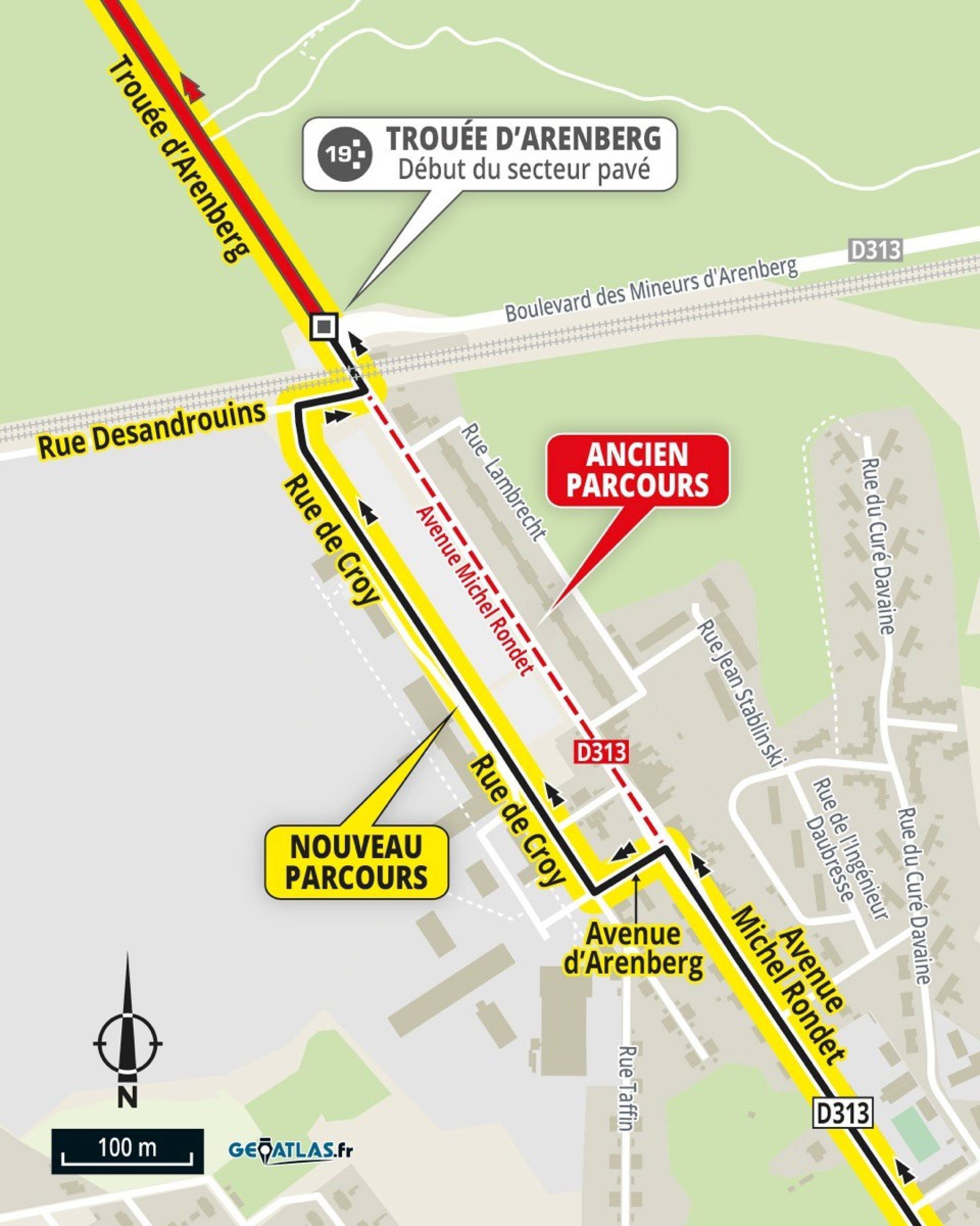 2025 Paris-Roubaix route detail of entrance to the Arenberg forest