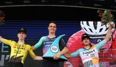 GEELONG, AUSTRALIA - FEBRUARY 01: (L-R) Matthew Brennan of Great Britain and Team Visma