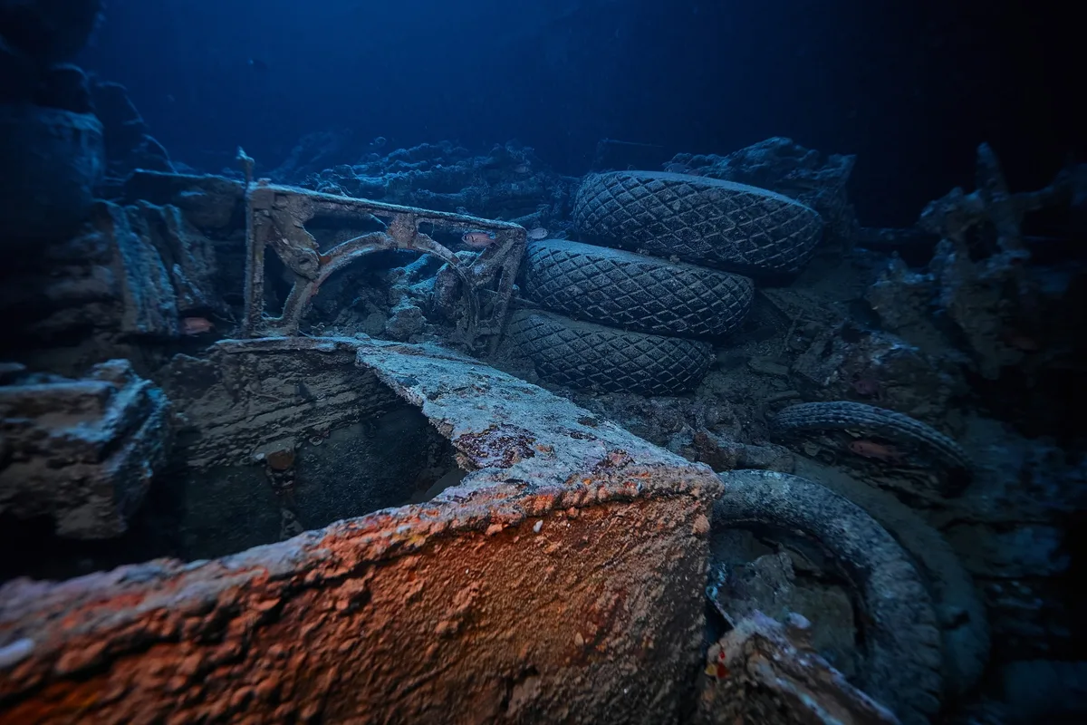 WWII truck inside the ship wreck of SS Thistlegorm 