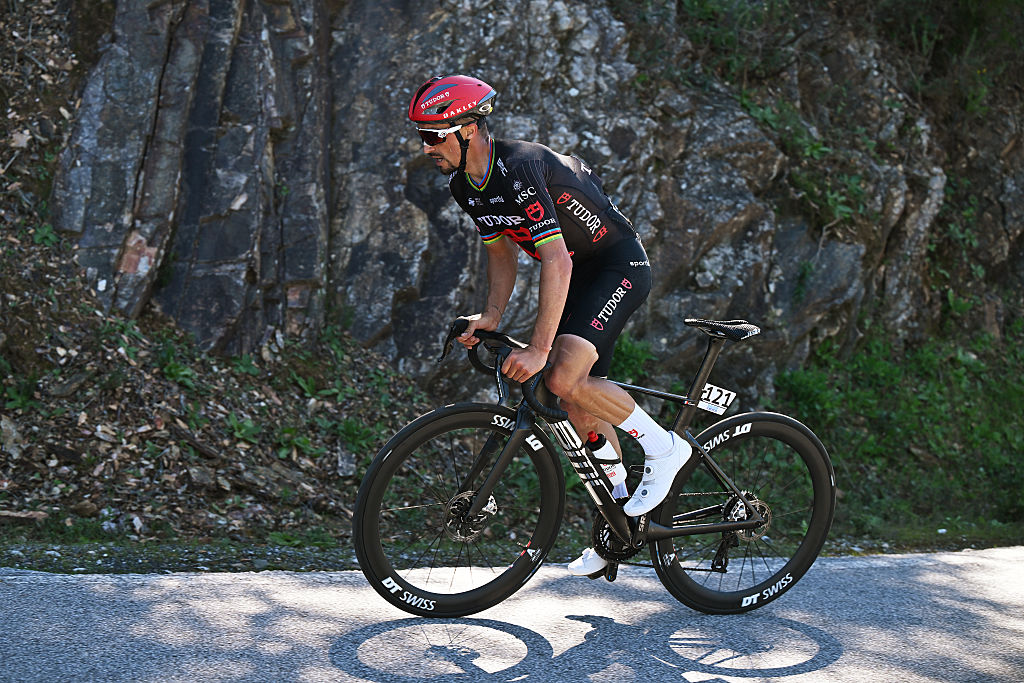 LOULE, PORTUGAL - FEBRUARY 22: Julian Alaphilippe of France and Team Tudor Pro Cycling competes in the breakaway during the 52nd Volta ao Algarve em Bicicleta 2026, Stage 5 a 148.4km stage from Faro to Malhao - Loule 512m on February 22, 2026 in Loule, Portugal. (Photo by Dario Belingheri/Getty Images)
