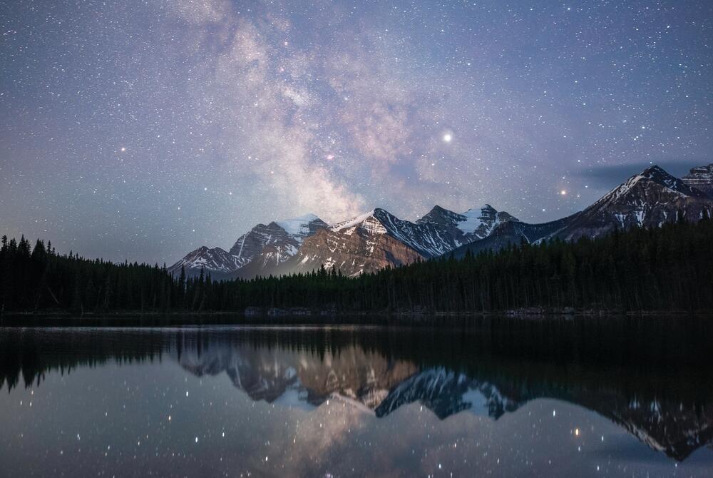 A starry night sky in Banff National Park, Alberta
