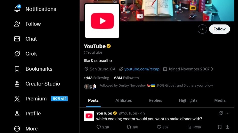 Screenshot of YouTube