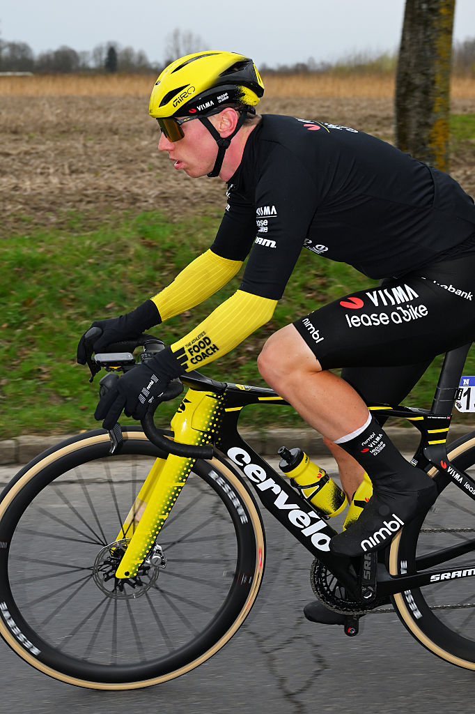 NIVONE, BELGIUM - FEBRUARY 28: Matthew Brennan of Great Britain and Team Visma | Lease a Bike competes during the 21st Omloop Het Nieuwsblad 2026, Men&amp;apos;s Elite a 207.2km one day race from Ghent to Ninove / #UCIWT / on February 28, 2026 in Ninove, Belgium. (Photo by Tim de Waele/Getty Images)