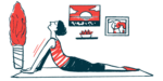 A woman holds a yoga pose in this illustration.
