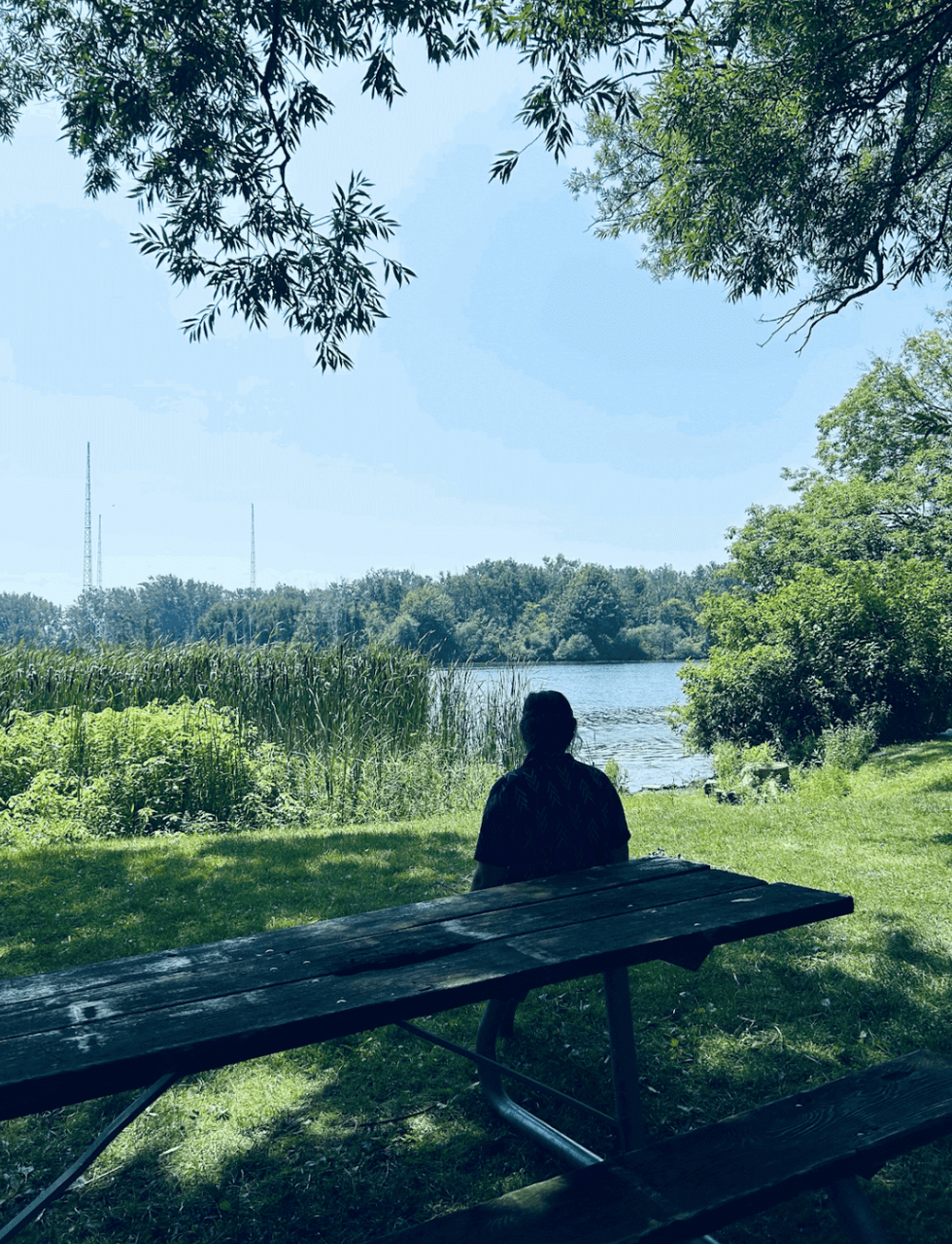 A person sitting in a park.