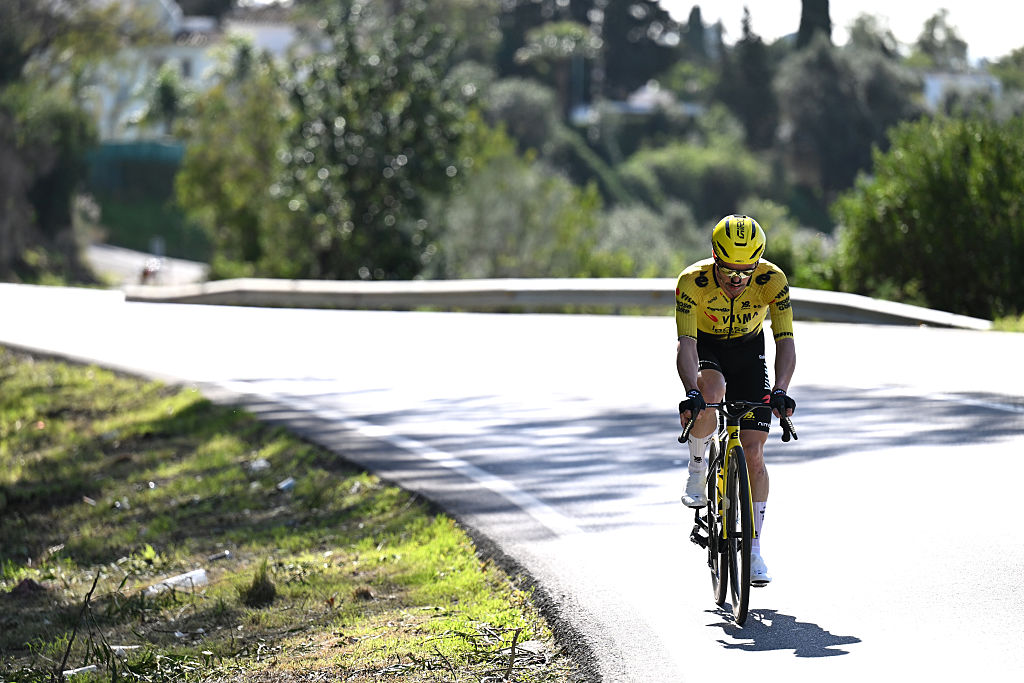 PIZARRA, SPAIN - FEBRUARY 18: Victor Campenaerts of Belgium and Team Visma | Lease a Bike attacks during the 72nd Vuelta a Andalucia Ruta Ciclista Del Sol 2026, Stage 1 a 150.1km stage from Benahavis to Pizarra on February 18, 2026 in Pizarra, Spain. (Photo by Szymon Gruchalski/Getty Images)
