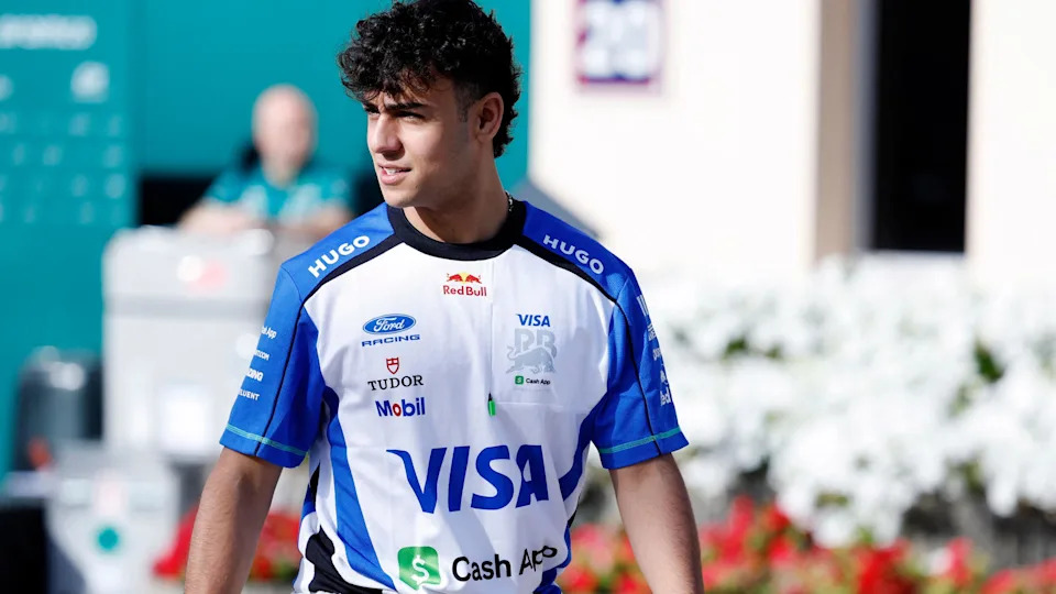 Racing Bulls' Arvid Lindblad in Bahrain for day one of testing 