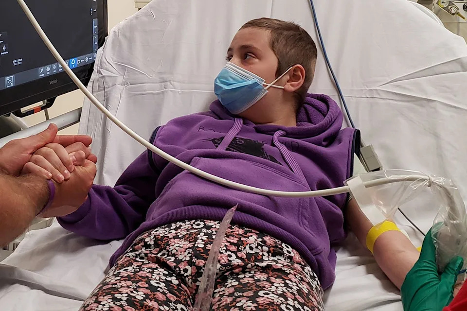 Abbey Barrett in the hospital during brain cancer treatment Courtesy of Justine Barrett