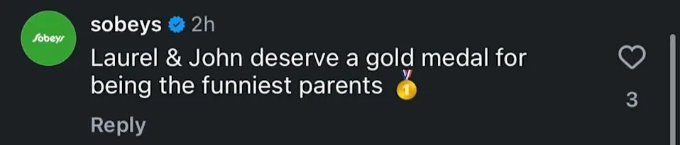 Instagram comment under Isabelle Weidemann's gold medal win reaction video. (Image screen grab: @sobeys/Instagram)