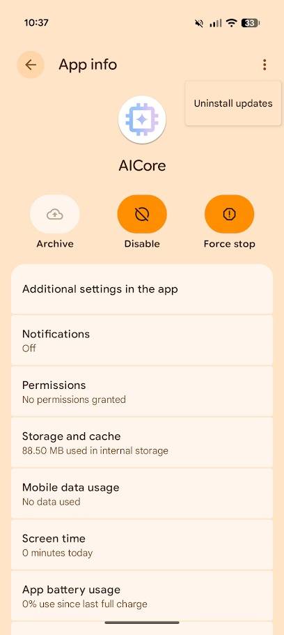 app information page in settings app