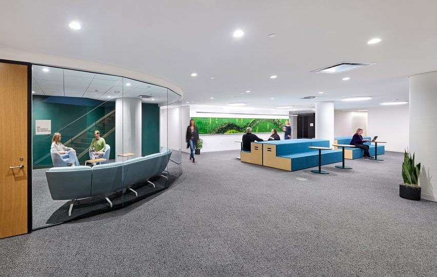 Offices and meeting areas featuring pops of bright colour