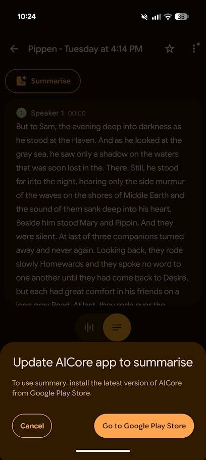 AICore alert in Google recorder