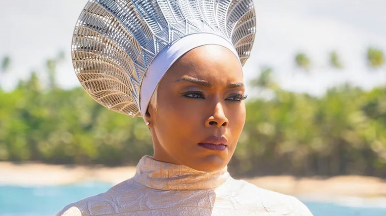 Angela Bassett as  Queen Ramonda on the beach in Black Panther: Wakanda Forever