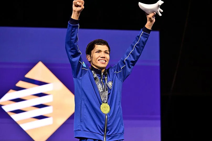 Sanzhar Tashkenbay at the World Boxing Championships 2025, in Liverpool, United Kingdom.