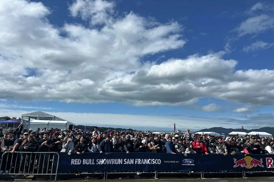 Crowds gather on the Marina Green in San Francisco ahead of the Red Bull Showrun on Saturday, Feb. 21. (Kasia Pawlowska/SFGATE)