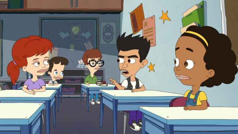 Jessi, Nick, Andrew, Jay, and Missy sitting in class on Big Mouth S2E5