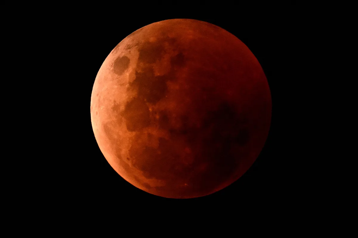 A total lunar eclipse turns the Moon red. Photo by WILLIAM WEST/AFP via Getty Images