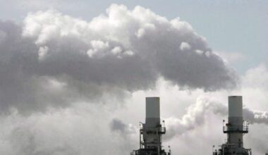 Steam spills out of smoke stacks at a building in Toronto, Friday, Feb. 18, 2005. THE CANADIAN PRESS/Adrian Wyld