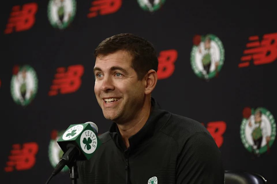 BOSTON, MA – SEPTEMBER 29: Brad Stevens, president of basketball operations for the Boston Celtics, smiles during a press conference at Boston Celtics media day at the Auerbach Center on September 29, 2025 in Boston, Massachusetts. NOTE TO USER: User expressly acknowledges and agrees that, by downloading and or using this photograph, User is consenting to the terms and conditions of the Getty Images License Agreement. (Photo By Winslow Townson/Getty Images) | Getty Images