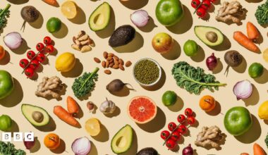 A variety fresh of organic fruits and vegetables