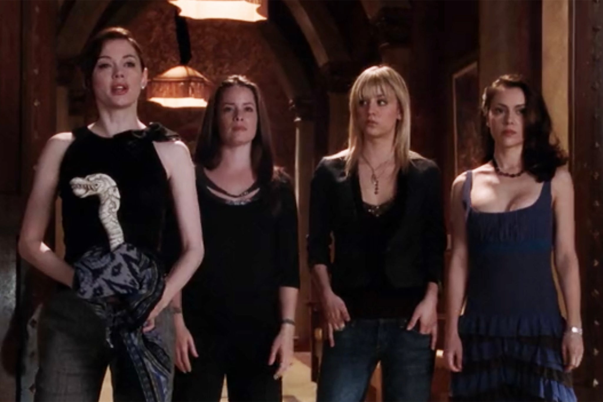 Four’s a crowd: Cuoco (second right) alongside Rose McGowan, Holly Marie Combs and Alyssa Milano in ‘Charmed’