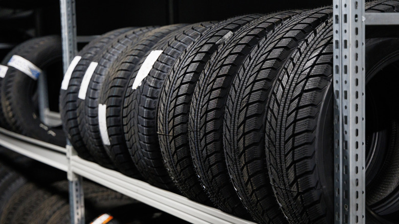 Aftermarket tires on rack