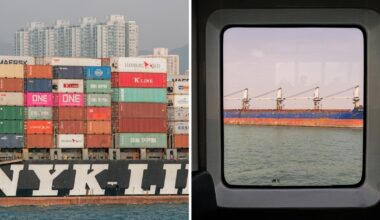 photographer captures ships passing by on his ferry ride home