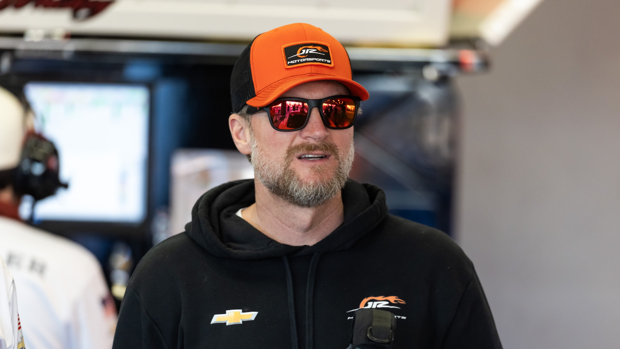 Feb 13, 2026; Daytona Beach, Florida, USA; NASCAR Cup Series team owner Dale Earnhardt Jr during practice for the Daytona 500 at Daytona International Speedway