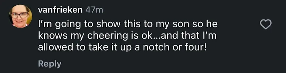 Instagram comment under Isabelle Weidemann's gold medal win reaction video. (Image screen grab: @vanfrieken/Instagram)