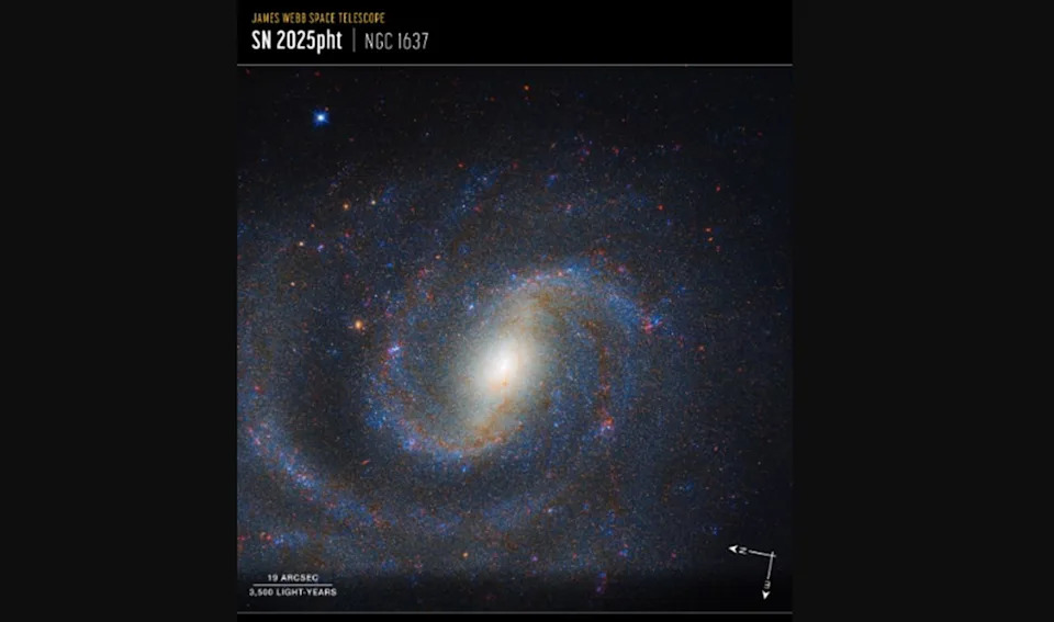  A spiral galaxy with scale lines drawn on it. 