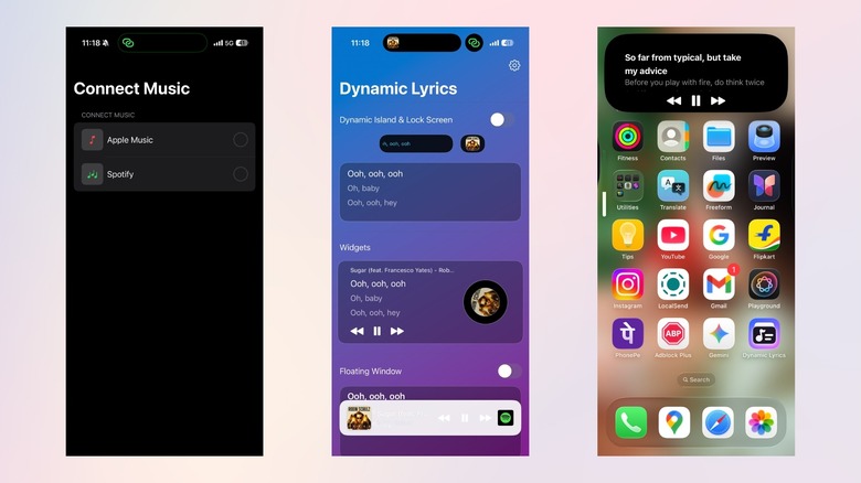 Different steps to view lyrics on an iPhone via Dynamic Lr