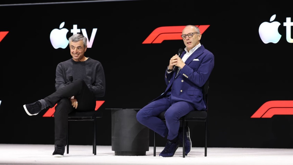 Stefano Domenicali spoke with Apple's Senior Vice President of Services Eddy Cue during the Apple TV press day