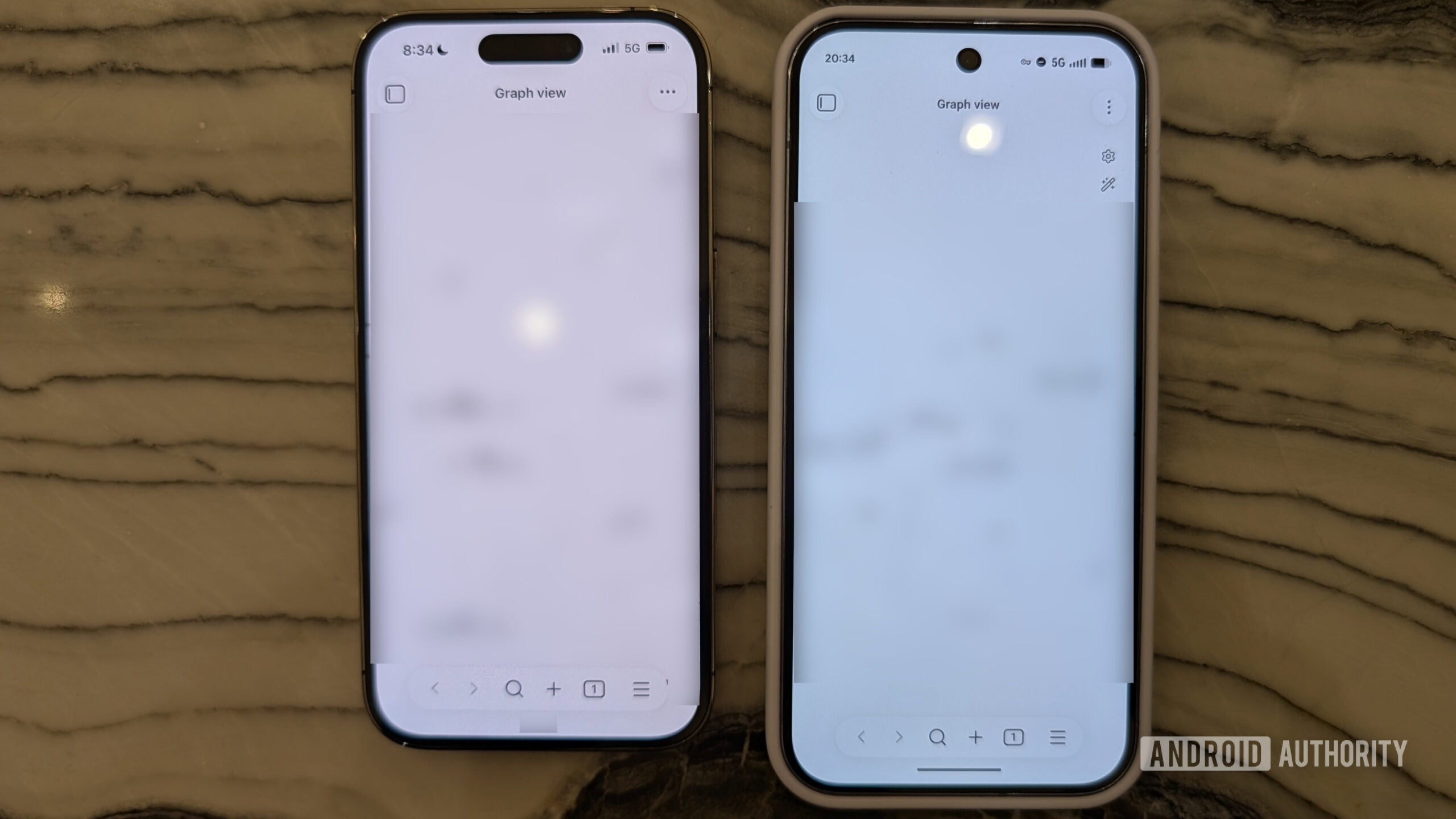 Apple iPhone and Google Pixel 10 Pro comparing Obsidian UI on both devices