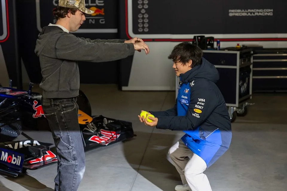 Red Bull's test and reserve driver Yuki Tsunoda prepares for the Red Bull Showrun on Friday, Feb. 20 in San Francisco. (Chris Partin/Special to SFGATE)