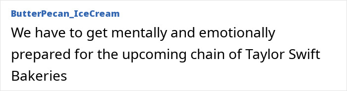 Screenshot of a social media comment discussing Taylor Swift’s upcoming bakeries amid backlash related to Selena Gomez gift. Screenshot of a social media comment discussing Taylor Swift’s upcoming bakeries amid backlash related to Selena Gomez gift.