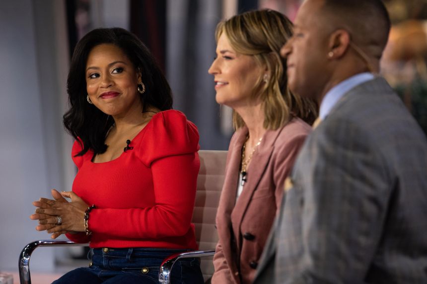 Sheinelle Jones, Savannah Guthrie and Craig Melvin on the “Today” set on Friday, March 24, 2023
