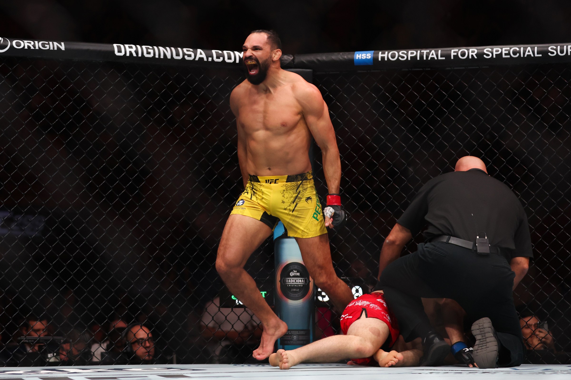 MIAMI, FLORIDA - MARCH 09: Michel Pereira of Brazil celebrates after defeating Michal Oleksiejczuk of Poland during their middleweight bout at UFC 299 at Kaseya Center on March 09, 2024 in Miami, Florida. (Photo by Megan Briggs/Getty Images)