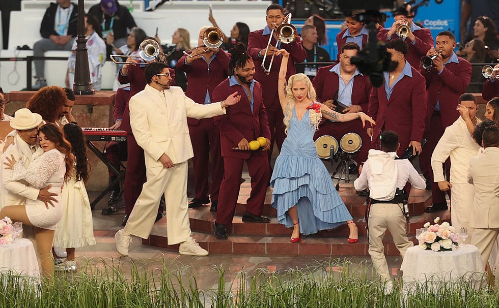 us singer songwriter lady gaga and puerto rican singer bad bunny perform during super bowl lx patriots vs seahawks apple music halftime show at levis stadium in santa clara, california on february 8, 2026. (photo by patrick t. fallon / afp via getty images)