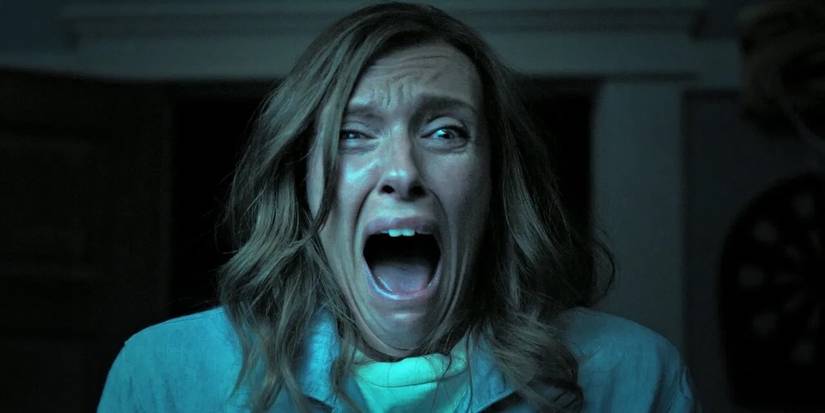 Toni Collette screaming in fear in Hereditary.