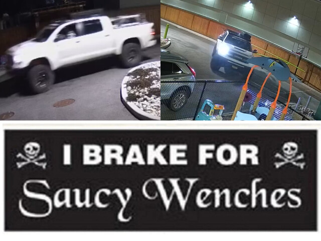 Images of suspect vehicle and decal featured on rear of truck.