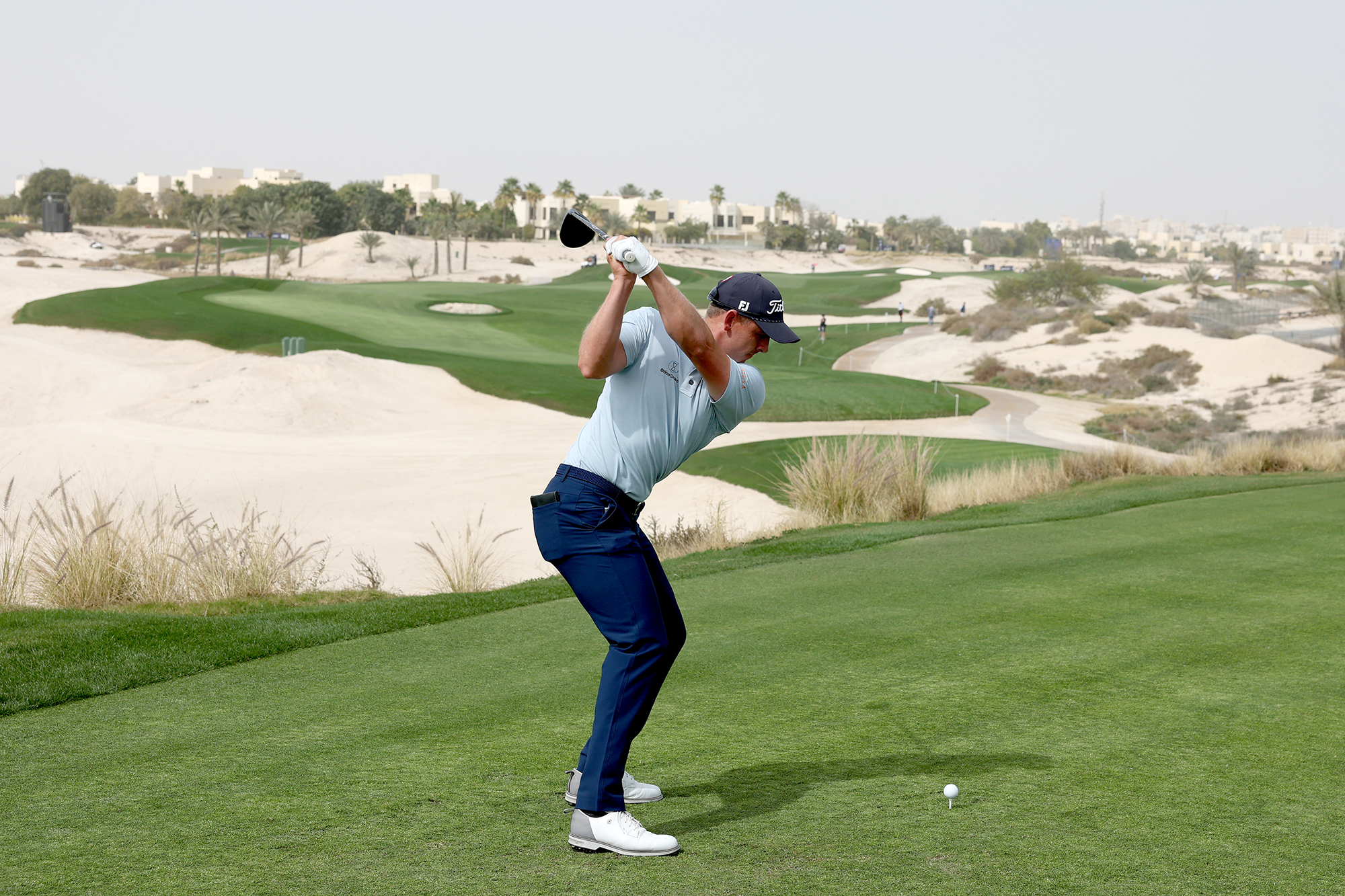Grant Forrest at the top of his backswing with driver