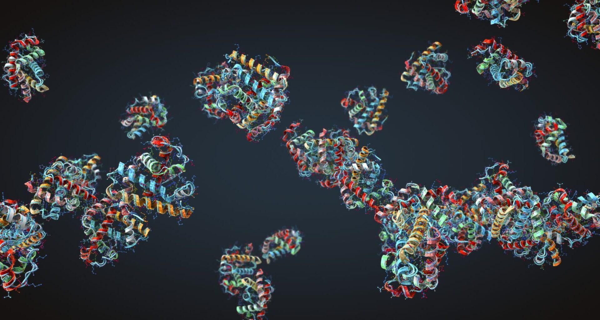Colorful chain of amino acids or bio molecules called proteins - 3d illustration